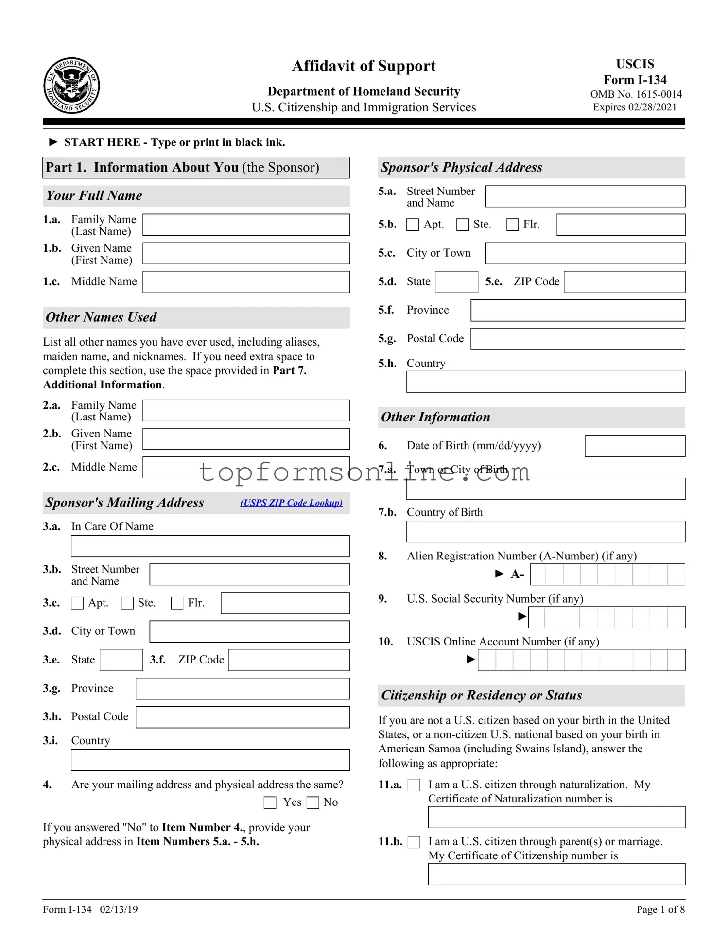 Fill Out a Valid USCIS I-134 Form
