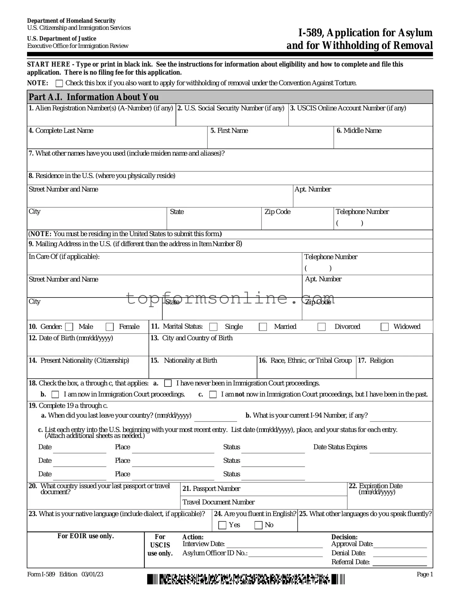 Fill Out a Valid USCIS I-589 Form