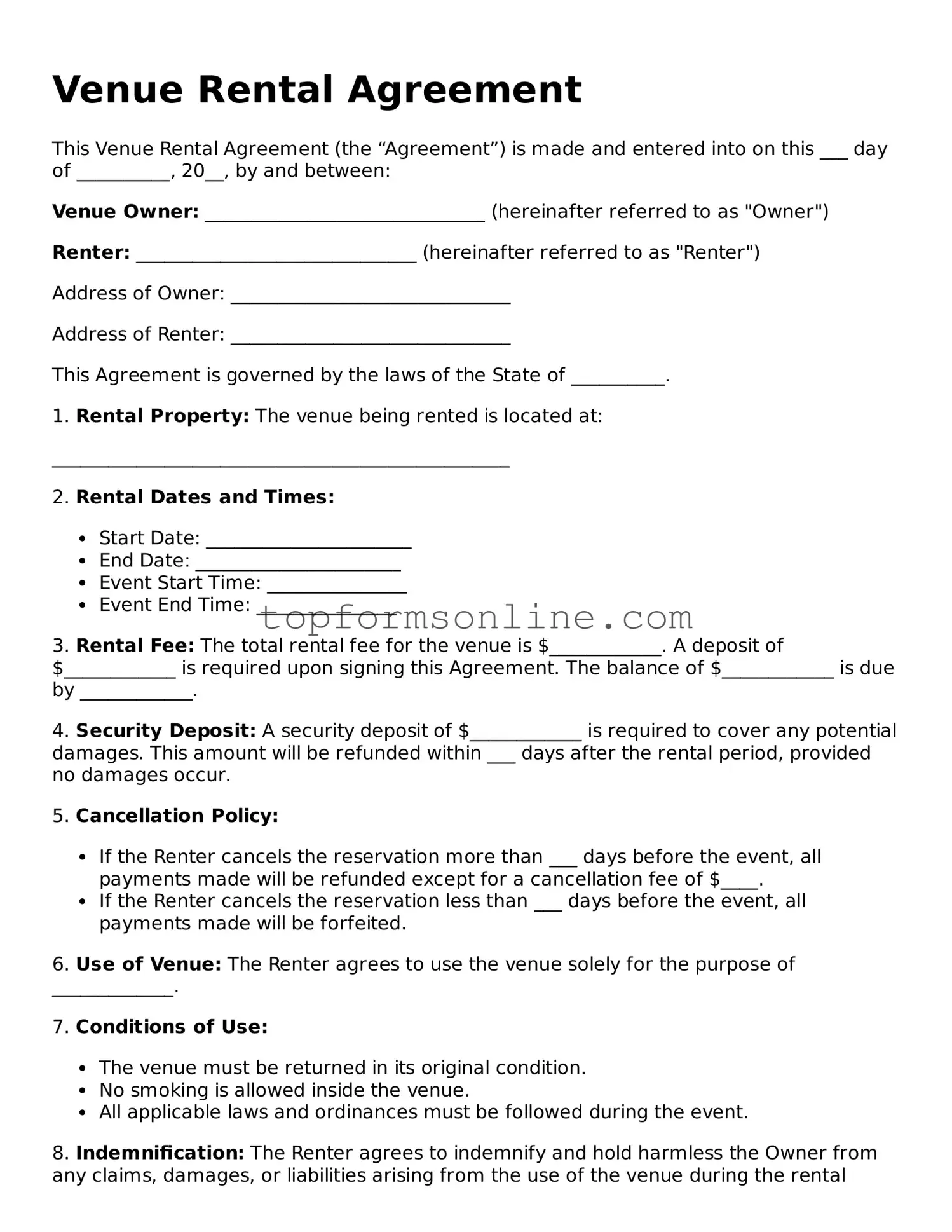 Valid Venue Rental Agreement Template