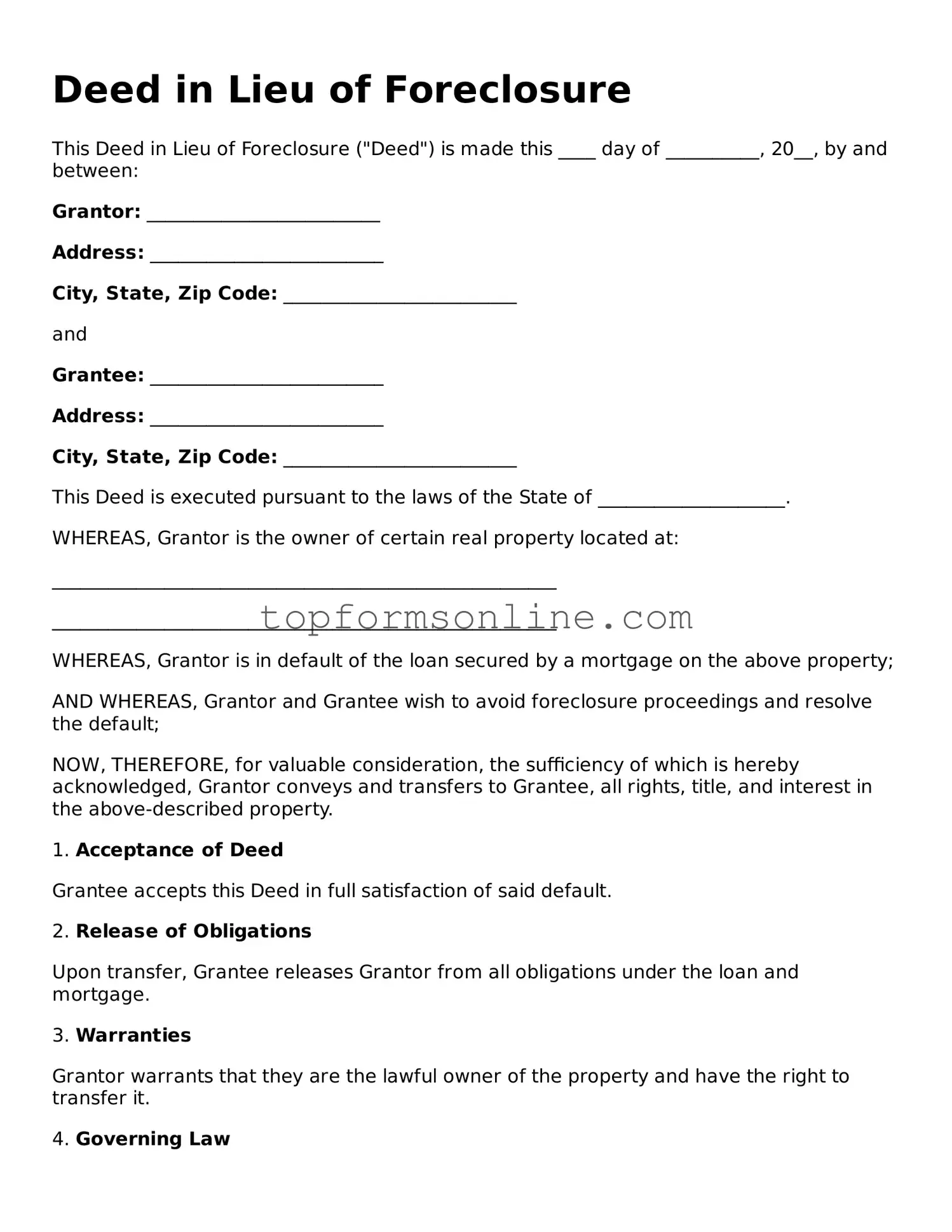 Valid Deed in Lieu of Foreclosure Template