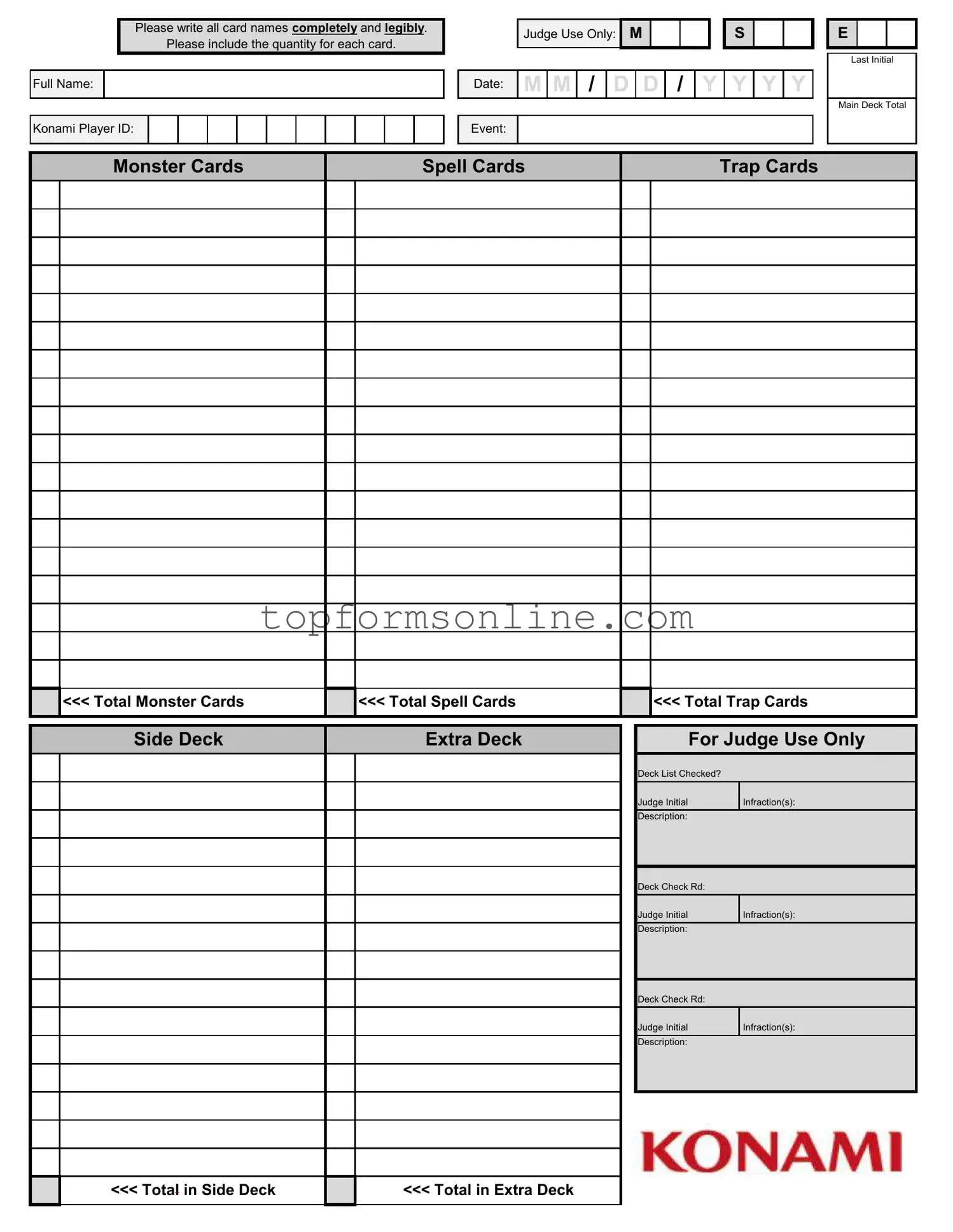 Fill Out a Valid Konami Decklist Form
